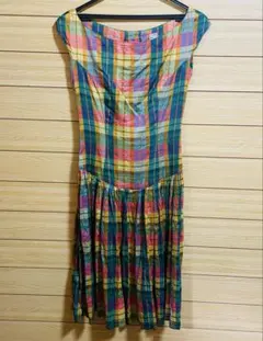 【即購入歓迎】古着 ノースリーブ チェック柄ワンピース