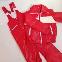 レディース スキーウェア 赤色 上下セット Wファスナー 防寒着