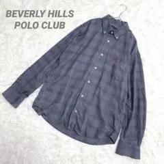 【ビバリーヒルズポロクラブ】シャツ/長袖/グレー/チェック柄/L/刺繍/紳士