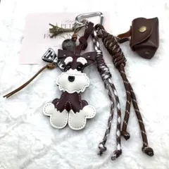 茶 ブラウン シュナウザー PU じゃらじゃらキーホルダー 犬 バッグチャーム