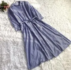 niko and ニコアンド シャツワンピース 青×白 ストライプ 七分袖 L