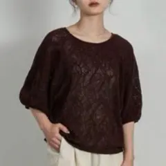 Amiur エミレ pattern puff sleeve tops ブラウンのサムネイル