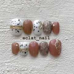 【最終値下げ】ネイルチップ　ダルメシアン　ミラー　テラコッタ