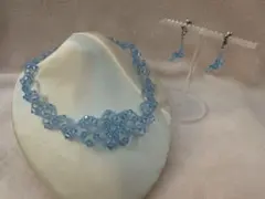 水色 ビーズ ネックレス イヤリングセット