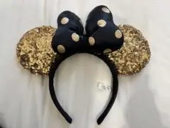 ミニーマウス カチューシャ スパンコール　金色 ドット