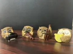 フクロウ 楽器演奏 置物 4体セット