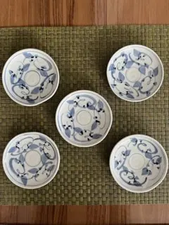 有田焼　舘山釜　青い植物模様の皿 5個セット