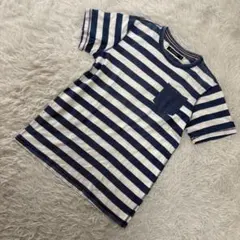 ローズバッドカップルス【M】ボーダーTシャツ 半袖 胸ポケット ブルー×ホワイトのサムネイル