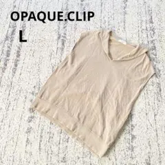 オペークドットクリップ ベスト L ベージュ ビッグカラー Vネック 重ね着