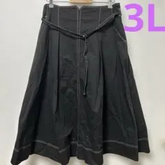 【大きいサイズ3L】ブラック フレアスカート ロング ウエストゴム ポケットあり