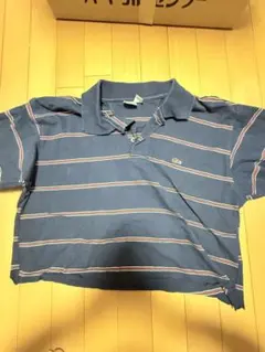 Lacoste ネイビー ストライプ 半袖ポロシャツ