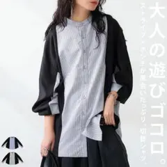 【antiqua】大人の遊び心がたまらない★ストライプ切替えシャツ【アンティカ】のサムネイル