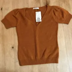 SPB オレンジ Vネック 半袖ニット M ワールド
