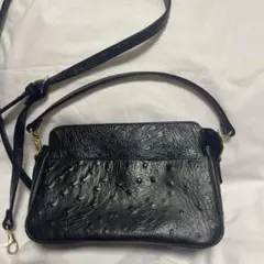 オーストリッチ風革黒ショルダーバッグ3way