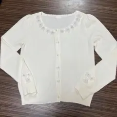 LODISPOTTO オフホワイト　フラワーカーディガン　パフスリーブ　M