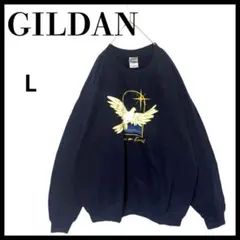 GILDAN ギルダンビッグプリントスエットレーナー ネイビーL古着