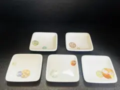 【未使用に近い】　深川製磁　寿赤絵　角　銘々皿揃　取り皿　5枚