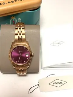 美品 FOSSIL レディース腕時計 ピンクゴールド 紫文字盤のサムネイル