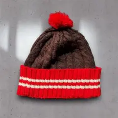 り*う様 90s ボンボン ニット キャップ ブラウン ウール 男女兼用 y2k