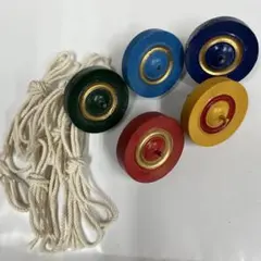 木製 駒　コマ　こま　5点セット 紐付き