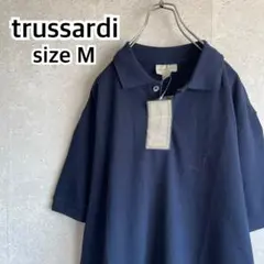 レトロ 未使用品 トラサルディ イタリア製 ポロシャツ 刺繍ロゴ 紺色 ネイビーのサムネイル