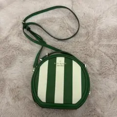 未使用　katespade グリーンバッグ　ストライプ　ショルダー　丸型　緑