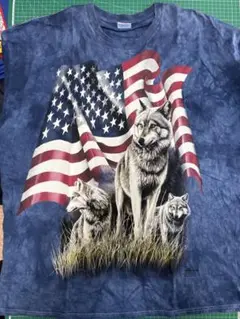 USED THE MOUNTAIN ウルフ星条旗タイダイTシャツ 2XL