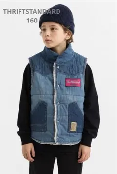 美品 THRIFT STANDARD デニムベスト 160 ボア アメカジ 紺