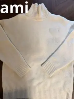 ami ハート刺繍 アミパリ　アルパカブレンド セーター ホワイト　ニット