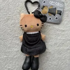 新品　ハローキティ　ぬいぐるみキーホルダー　ブラック　パール　チャーム　美品　②