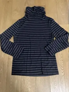 ラメ入りストライプ タートルネック 長袖 Tシャツ