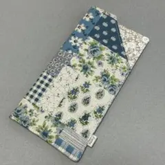 ハンドメイド　メガネケース　パッチワーク柄　ブルー①
