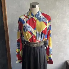 古着　ヴィンテージ レトロ　総柄シャツ　ポリシャツ used ビンテージ　希少