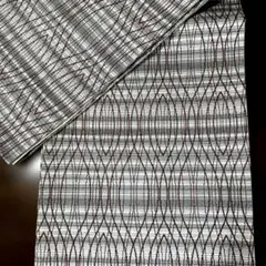 456 撚り金まわた全通袋帯 幾何学縦枠文様両面全通逸品 【新品未使用 