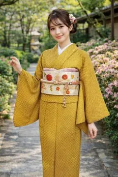 総絞りの高級着物優しいイエロー訪問着オシャレ可愛いのサムネイル