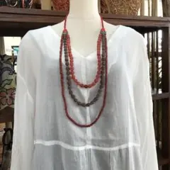 在庫処分セール アジアン エスニック ネックレス ビーズ 木製 レッド N-5