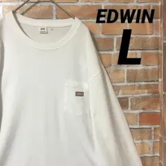 EDWIN シンプル ポケットTEE ワンポイント 刺繍 ロゴ 長袖 Tシャツ