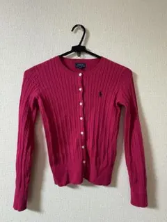 ピンク カーディガン リブ編み 長袖