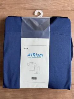 ユニクロ　エアリズム　メッシュVネックセット　ルームウェア　半袖　ブルー　L