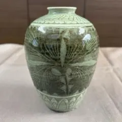李朝彫三島蓮文 扁壷 掻落 花瓶 華道具 箱付 Q2682 - メルカリ
