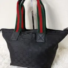 美品　グッチ　GUCCI トートバッグ　キャンバス　シェリーライン　ブラック　黒のサムネイル