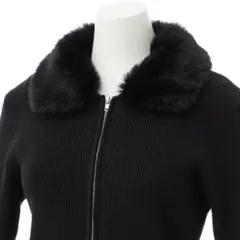 INGNI ファー襟ジップニットカーディガン ブラック