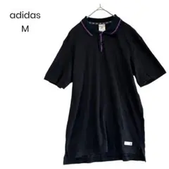【adidas】黒×紫 ドット柄ポロシャツ Mサイズ a0340