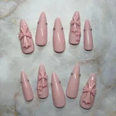 【サイズオーダー】クロムネイル　ワンカラーネイル　ロングネイル　ベビーピンク