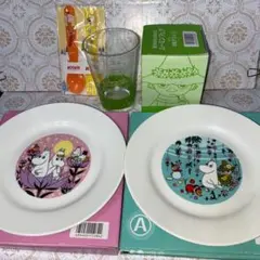 4点まとめ未使用非売品サークルKムーミン絵皿2枚スナフキングラスフォークスプーン
