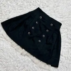 【c7532】ミニスカート　ブラック　フレア　ウエストゴム