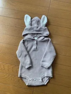 ウサギ耳付きニットロンパース 80サイズ