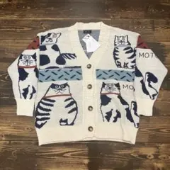 《未使用》rêve bleu 猫柄　ニットカーディガン　オーバーサイズ　ホワイト