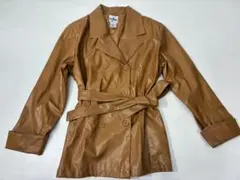 【レディース古着】レザーダブルブレストコート・きれいめ