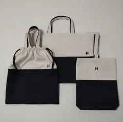 イニシャル入り帆布のレッスンバッグ　上靴入れ　お着替え袋　ネイビー